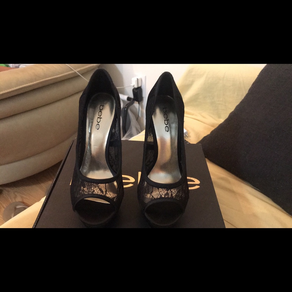 bebe Peep Toe Heels - Black, size 6.5